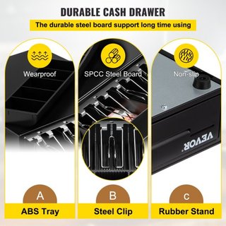 Cajón de Caja Registradora, 33 cm 12 V, para Sistema POS con 4 Bandejas de Billetes y 5 Bandejas de Monedas, Compartimento de Monedas Extraíble y 2 Llaves Incluidas, Cable RJ11/RJ12 para Supermerc...