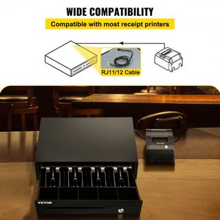 Cajón de Caja Registradora, 33 cm 12 V, para Sistema POS con 4 Bandejas de Billetes y 5 Bandejas de Monedas, Compartimento de Monedas Extraíble y 2 Llaves Incluidas, Cable RJ11/RJ12 para Supermerc...