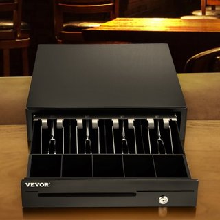 Cajón de Caja Registradora, 33 cm 12 V, para Sistema POS con 4 Bandejas de Billetes y 5 Bandejas de Monedas, Compartimento de Monedas Extraíble y 2 Llaves Incluidas, Cable RJ11/RJ12 para Supermerc...