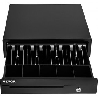 Cajón de Caja Registradora, 33 cm 12 V, para Sistema POS con 4 Bandejas de Billetes y 5 Bandejas de Monedas, Compartimento de Monedas Extraíble y 2 Llaves Incluidas, Cable RJ11/RJ12 para Supermerc...
