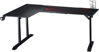 Escritorio Gaming Con Gancho para Auriculares, Escritorio para Ordenador Con Porta Tazas, Soporte para Gamepad y Alfombrilla, Negro, 168X109X78Cm