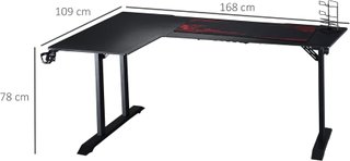 Escritorio Gaming Con Gancho para Auriculares, Escritorio para Ordenador Con Porta Tazas, Soporte para Gamepad y Alfombrilla, Negro, 168X109X78Cm