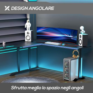 Escritorio Gaming Con Gancho para Auriculares, Escritorio para Ordenador Con Porta Tazas, Soporte para Gamepad y Alfombrilla, Negro, 168X109X78Cm