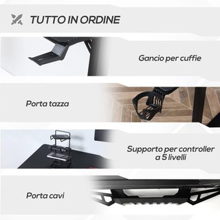 Escritorio Gaming Con Gancho para Auriculares, Escritorio para Ordenador Con Porta Tazas, Soporte para Gamepad y Alfombrilla, Negro, 168X109X78Cm