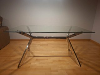 Mesa de centro cristal y metal