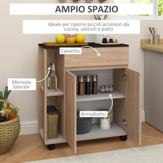 Carro De Cocina Con Ruedas, Carro De Cocina Con Cajones Armario De Madera Aglomerada 78X39.5X88.5Cm