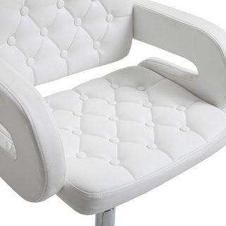 Taburete Alto de Bar con Respaldo y Apoyabrazos, Taburete de Cocina Moderno Giratorio con Altura Ajustable y Reposapiés, en Piel Sintética, 61X50X93-113Cm, Blanco