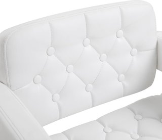 Taburete Alto de Bar con Respaldo y Apoyabrazos, Taburete de Cocina Moderno Giratorio con Altura Ajustable y Reposapiés, en Piel Sintética, 61X50X93-113Cm, Blanco