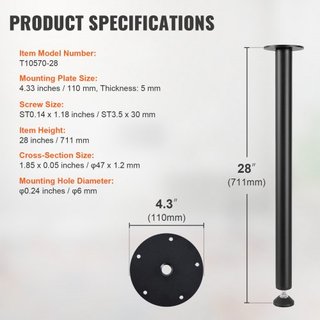 Gambe da Scrivania Regolabili da 711,2 mm, Set di 4 Gambe per Mobili da Ufficio in Acciaio Rinforzato per Fai-da-Te, Capacità di Carico 544,3 kg