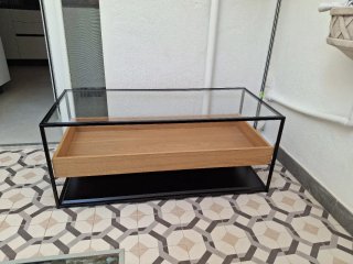 Mesa de centro cristal y madera
