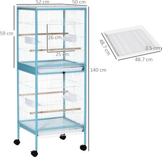 Jaula para Aves 2 en 1 Voladera para Interiores Con 4 Ruedas Giratorias, Bandejas Extraíbles Y Contenedores de Plástico, 51.5X50X140 Cm, Azul