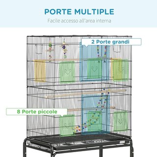 Jaula para Aves de Acero con Posaderos, Juguetes, Contenedores para Comida y Bandeja Extraíble, 79X49X133 Cm, Negro