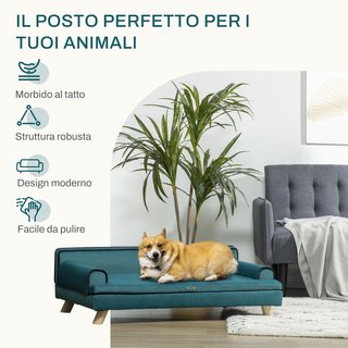 Sofá para Perros Grandes con Relleno y Tapizado Suave, Cama para Perros con Funda Lavable y Patas de Madera, Verde Oscuro