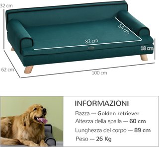 Sofá para Perros Grandes con Relleno y Tapizado Suave, Cama para Perros con Funda Lavable y Patas de Madera, Verde Oscuro