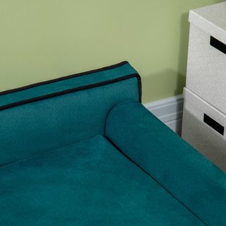 Sofá para Perros Grandes con Relleno y Tapizado Suave, Cama para Perros con Funda Lavable y Patas de Madera, Verde Oscuro