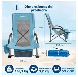 Silla Playa Plegable Garvee Azul/Gris