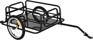 Carrito de Bicicleta con Paredes Plegables y Removibles, Gancho Universal y 2 Catadióptricos, Remolque para Bicicleta de Acero y PE, 139X71.5X49 Cm, Negro