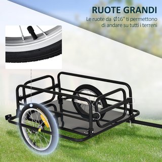 Carrito de Bicicleta con Paredes Plegables y Removibles, Gancho Universal y 2 Catadióptricos, Remolque para Bicicleta de Acero y PE, 139X71.5X49 Cm, Negro
