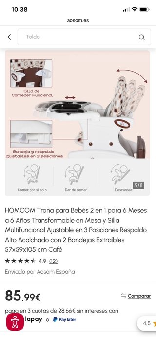 Trona infantil 2 en 1 convertible mesa y silla