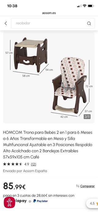 Trona infantil 2 en 1 convertible mesa y silla