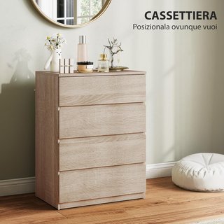 Cómoda para Dormitorio de 4 Cajones, Comoda de Madera con Patas Antideslizantes, para Sala de Estar, Comedor y Pasillo, 60X40X80 Cm, Color Madera
