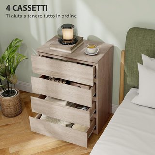 Cómoda para Dormitorio de 4 Cajones, Comoda de Madera con Patas Antideslizantes, para Sala de Estar, Comedor y Pasillo, 60X40X80 Cm, Color Madera