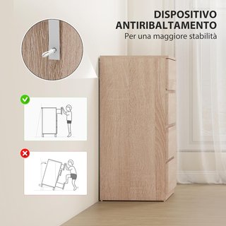 Cómoda para Dormitorio de 4 Cajones, Comoda de Madera con Patas Antideslizantes, para Sala de Estar, Comedor y Pasillo, 60X40X80 Cm, Color Madera