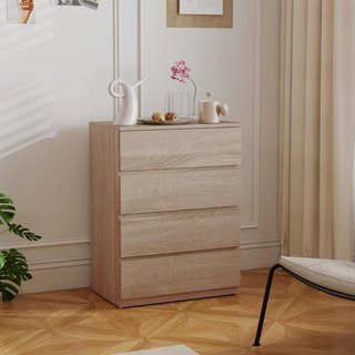Cómoda para Dormitorio de 4 Cajones, Comoda de Madera con Patas Antideslizantes, para Sala de Estar, Comedor y Pasillo, 60X40X80 Cm, Color Madera