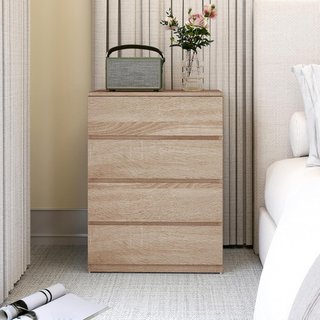 Cómoda para Dormitorio de 4 Cajones, Comoda de Madera con Patas Antideslizantes, para Sala de Estar, Comedor y Pasillo, 60X40X80 Cm, Color Madera