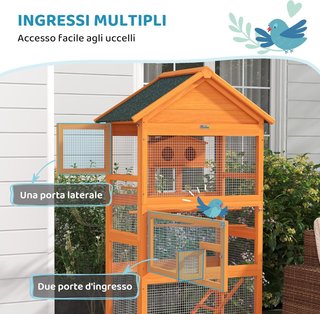 Aviario para Aves de 3 Puertas con Casa, Escalera y Bandeja Extraíble, Jaula para Aves de Madera de Abeto y Metal, 92X52X171 Cm, Naranja y Verde
