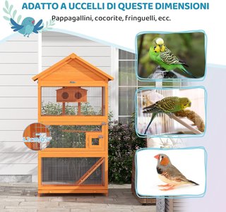 Aviario para Aves de 3 Puertas con Casa, Escalera y Bandeja Extraíble, Jaula para Aves de Madera de Abeto y Metal, 92X52X171 Cm, Naranja y Verde