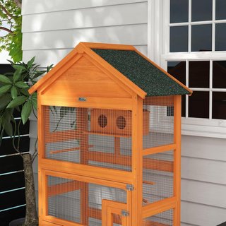 Aviario para Aves de 3 Puertas con Casa, Escalera y Bandeja Extraíble, Jaula para Aves de Madera de Abeto y Metal, 92X52X171 Cm, Naranja y Verde