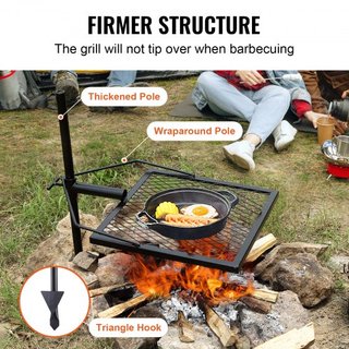 Parrilla de Campamento Giratoria de Acero Pesado para Cocinar sobre Fuego Abierto Ajustable
