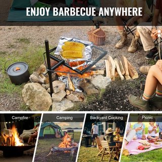 Parrilla de Campamento Giratoria de Acero Pesado para Cocinar sobre Fuego Abierto Ajustable