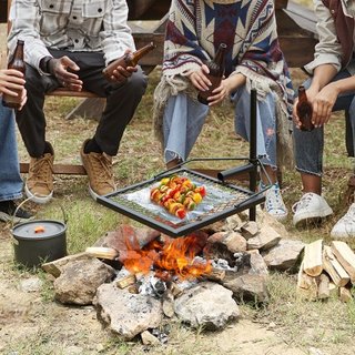 Parrilla de Campamento Giratoria de Acero Pesado para Cocinar sobre Fuego Abierto Ajustable