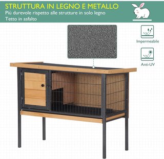 Conejera Exterior de Madera Jaula para 1-2 Conejos, Roedores, Chinchillas o Cobayas 91.5X45X70Cm