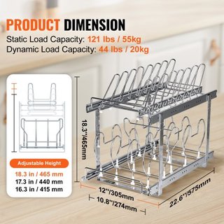 Soporte para Sartenes y Ollas, Organizador Expandible de 2 Niveles para Sacar de Debajo del Gabinete, Soportes para Bandejas de Hornear, Divisores de Alambre Ajustables, Soporte de Tapa de Acero p...