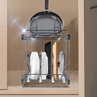 Soporte para Sartenes y Ollas, Organizador Expandible de 2 Niveles para Sacar de Debajo del Gabinete, Soportes para Bandejas de Hornear, Divisores de Alambre Ajustables, Soporte de Tapa de Acero p...