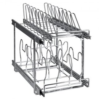 Soporte para Sartenes y Ollas, Organizador Expandible de 2 Niveles para Sacar de Debajo del Gabinete, Soportes para Bandejas de Hornear, Divisores de Alambre Ajustables, Soporte de Tapa de Acero p...
