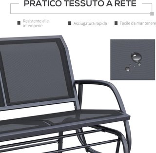 Banco de Columpio de Jardín de 2 Plazas en Metal y Tejido de Malla Transpirable, 120X70X85Cm, Negro