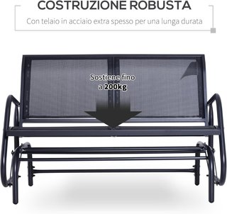 Banco de Columpio de Jardín de 2 Plazas en Metal y Tejido de Malla Transpirable, 120X70X85Cm, Negro