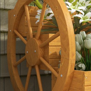 Jardinera Exterior de 3 Niveles con Orificios de Drenaje, Jardinera de Madera de Abeto con Ruedas Decorativas, 62X61X57 Cm, Color Teak