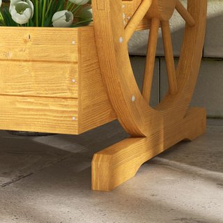 Jardinera Exterior de 3 Niveles con Orificios de Drenaje, Jardinera de Madera de Abeto con Ruedas Decorativas, 62X61X57 Cm, Color Teak