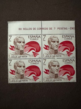 Lote 4 Sellos España 7 Pesetas José de San Martín