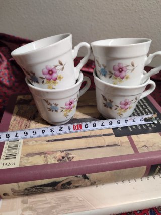 Lote 4 Tacitas Café Vintage Porcelana Flores