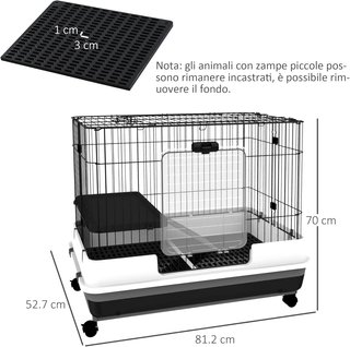 Jaula para Conejos y Cobayas de Metal Negro con 2 Puertas y Bandeja Extraíble 81.2X52.7X70Cm