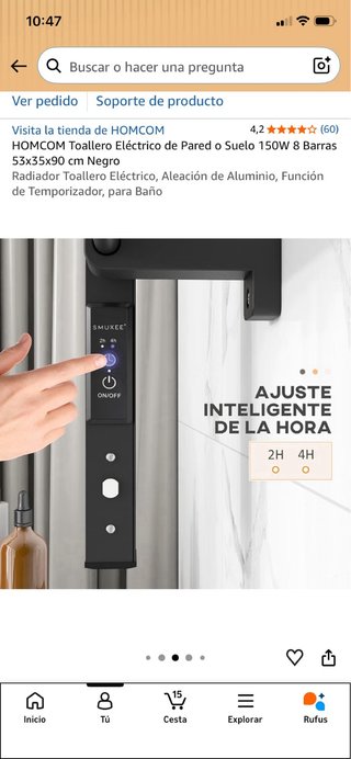 Toallero Eléctrico HOMCOM Negro