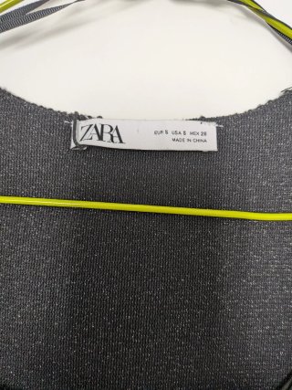 Vestido Zara Negro Brillante Manga Larga
