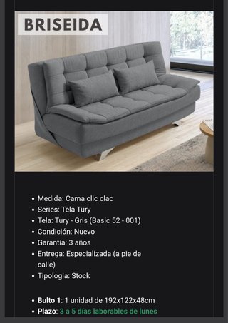 Sofá Cama Gris Tela