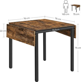 Mesa De Comedor Extensible, Mesa Plegable para 2-4 Personas, Mesa De Cocina para Espacios Pequeños, Marrón Vintage y Negro Tinta KDT077B01